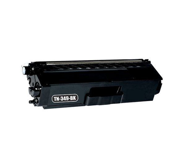 Brother TN349 Black Toner Cart, genuine Brother product, black rectangular cartridge with label and ports.