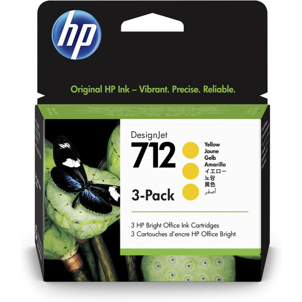 Genuine HP 712 Yellow DesignJet Ink Cartridge 29ml 3 Pack