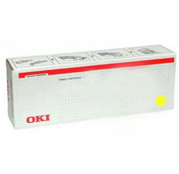 Oki C911 HY Yellow Toner cartridge box with red stripe and OKI logo on white background.