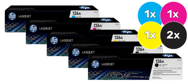 HP 126A Toner Cartridges Bundle Pack - Includes [2x Black, 1x Cyan, Magenta, Yellow] (CE310A)