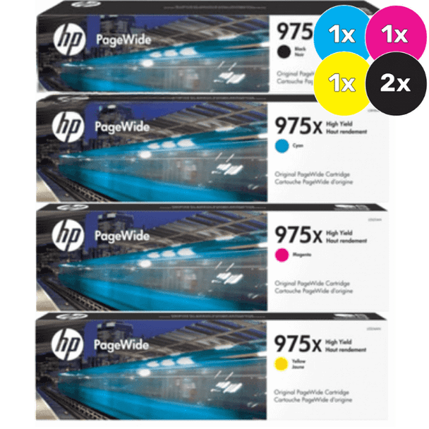 HP PageWide 975X Ink Cartridge Value Pack, 2x Black, 1x Cyan, 1x Magenta, 1x Yellow.