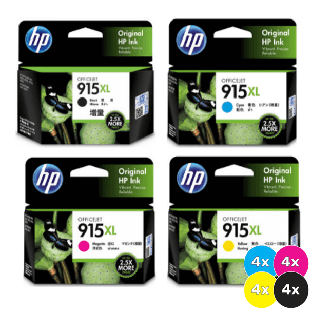 HP 915XL Ink Cartridge Value Pack - Includes: [4 x Black, Cyan, Magenta, Yellow]