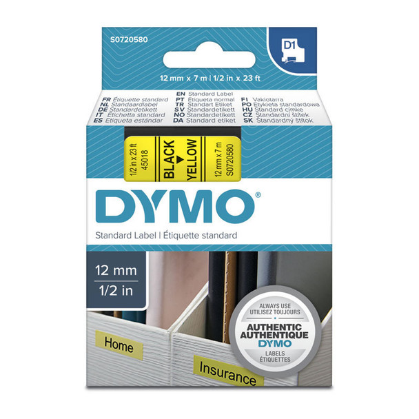 Dymo D1 Black on Yellow 12mmx7m Tape