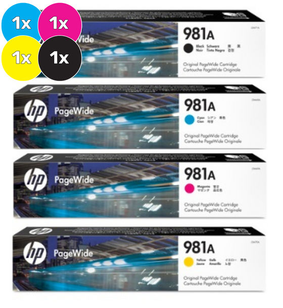 HP 981A Ink Cartridge Value Pack - Includes: [1 x Black, Cyan, Magenta, Yellow]