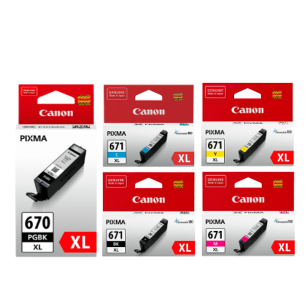 Canon PGI670XL,CLI671XL Ink Cartridge Value Pack - Includes: [2 x Black, 1 x Cyan, Magenta, Yellow]