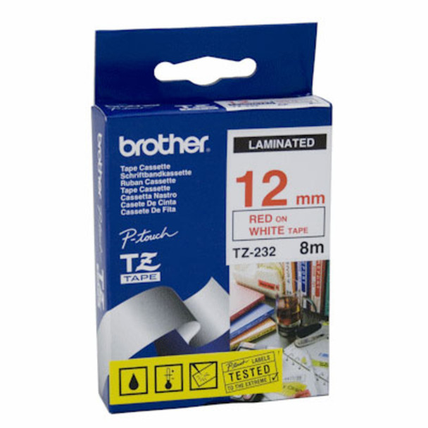 Brother TZ-232 12mm (Red on White) Tape