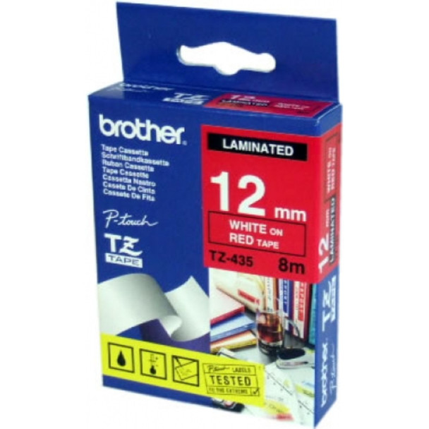 Brother TZ-435 12mm (White on Red) Tape