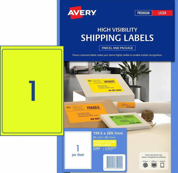 Avery Fluro Yellow Signalling Labels - L7167FY - Pack of 25