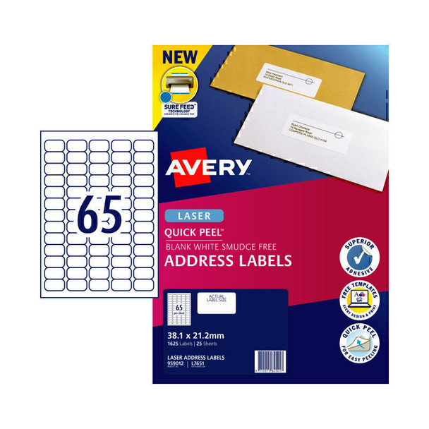 Avery Laser Label L7651 65Up Pk25