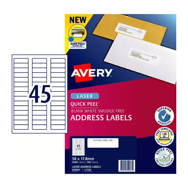 Avery Laser  Label QP L7156 45Up Pk100