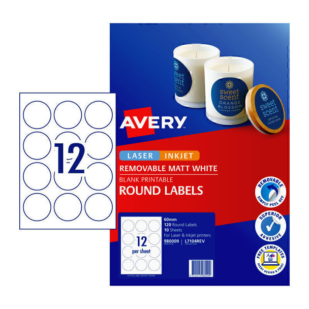 Avery Label Rd L7104 60mm 12Up Pk10