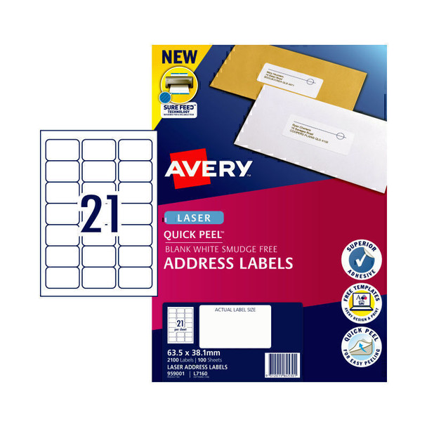 Avery Laser  Label QP L7160 21Up Pk100