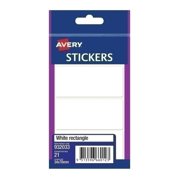 Avery White Rectangle Sticker 34x76 - Pack of 10 - Premium Quality Stickers