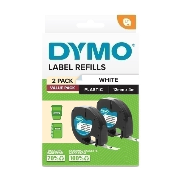 Dymo LetraTag Plastic Tape White Pack of 2 - High-Quality Labeling Solution