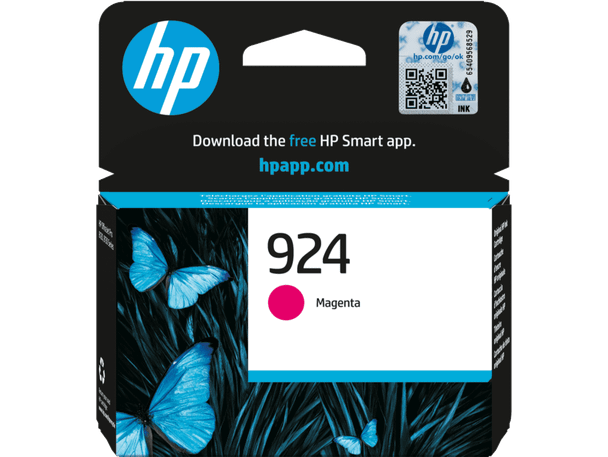 Genuine HP 924 Magenta Ink Cartridge, HP brand, magenta color, product number 924 visible.