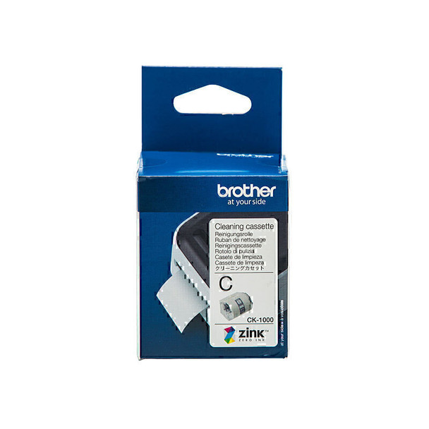 Brother CK1000 Genuine Cleaning Cassette for Label Printers, blue and white packaging with Zink logo.