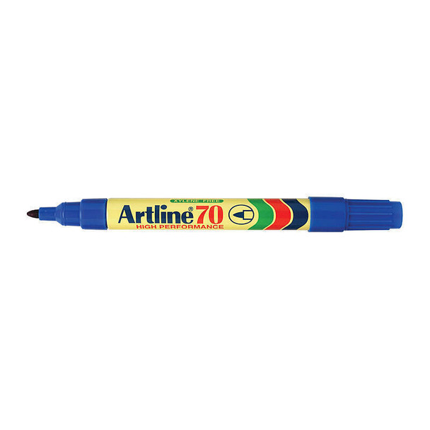 Artline 107003 Genuine Office Supply Pen, blue marker with yellow label and multicolor design details.