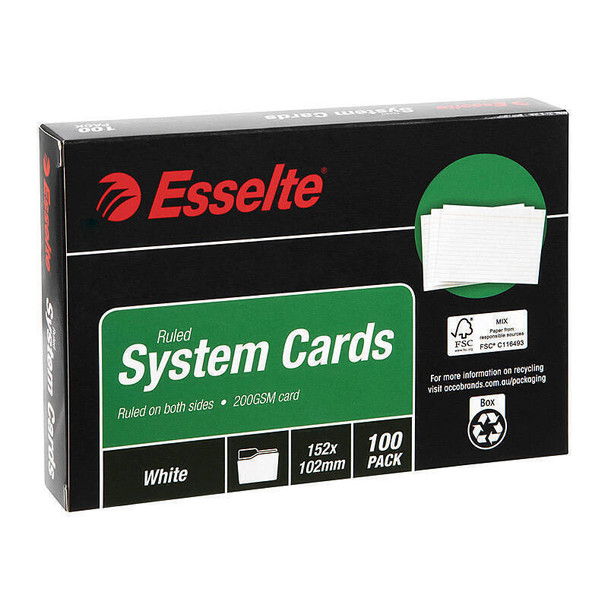 Esselte System Cards 152 x 102mm (6X4) White (Pack of 100)