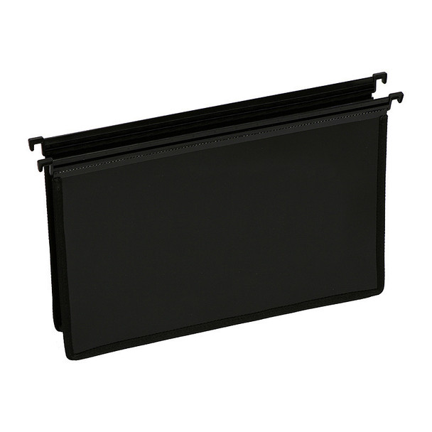 Marbig Foolscap X-Capacity black suspension file, pack of 5, rectangular with hanging clips.