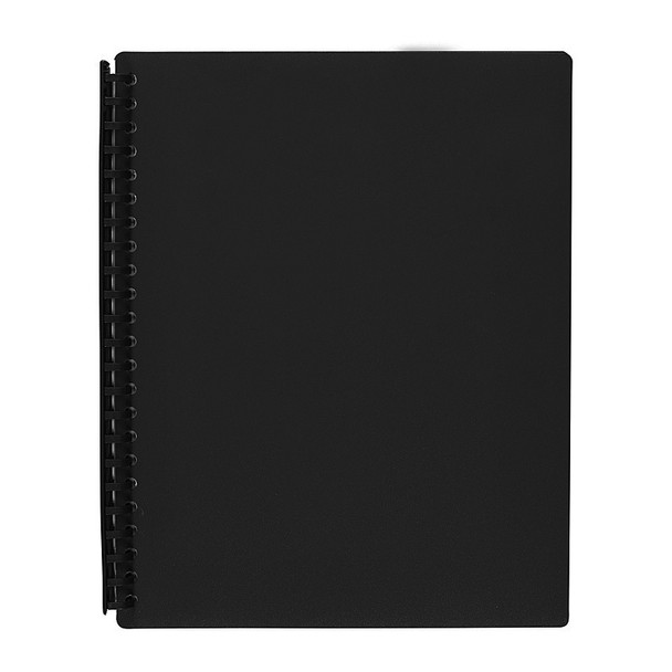 Marbig Refillable Display Book, 20 pocket, black, genuine leather, spiral bound notebook or organizer.