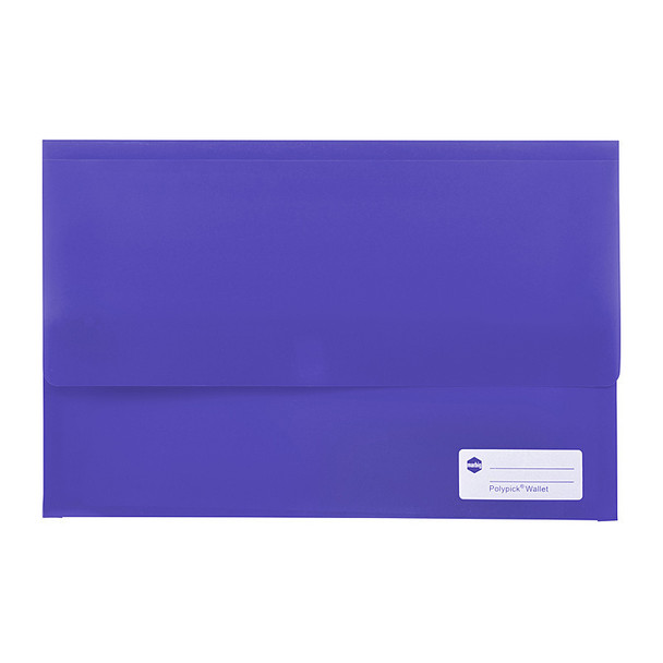 Marbig Polypick Foolscap Document Wallet, purple, genuine, with label on white background.