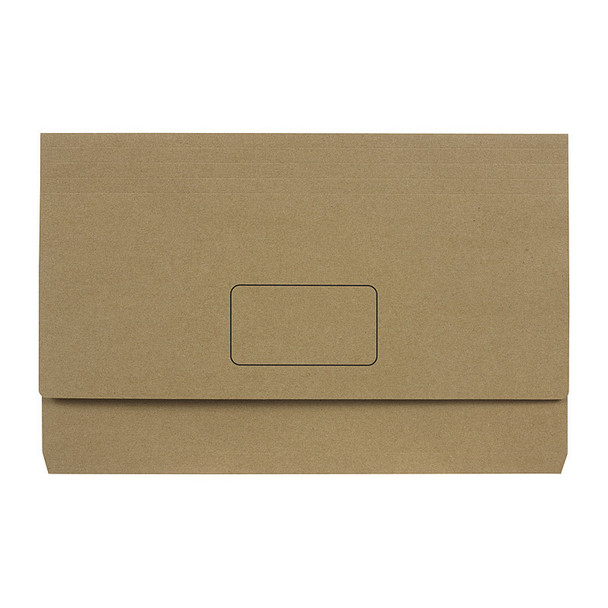 Marbig Slimpick Foolscap Kraft Document Wallet, brown, rectangular, with label area, pack of 10.