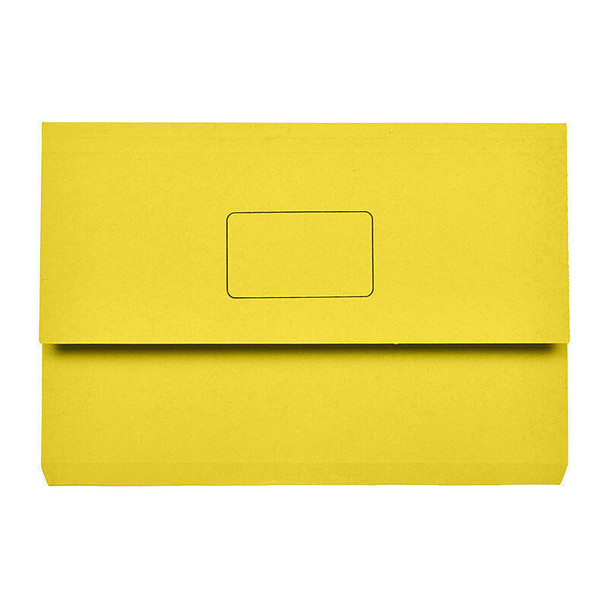 Marbig Slimpick Foolscap Document Wallet, bright yellow, genuine, rectangular with embossed label on top flap.