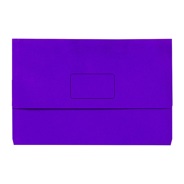 Marbig Slimpick Foolscap Document Wallet, purple, rectangular with central label area, pack of 10.