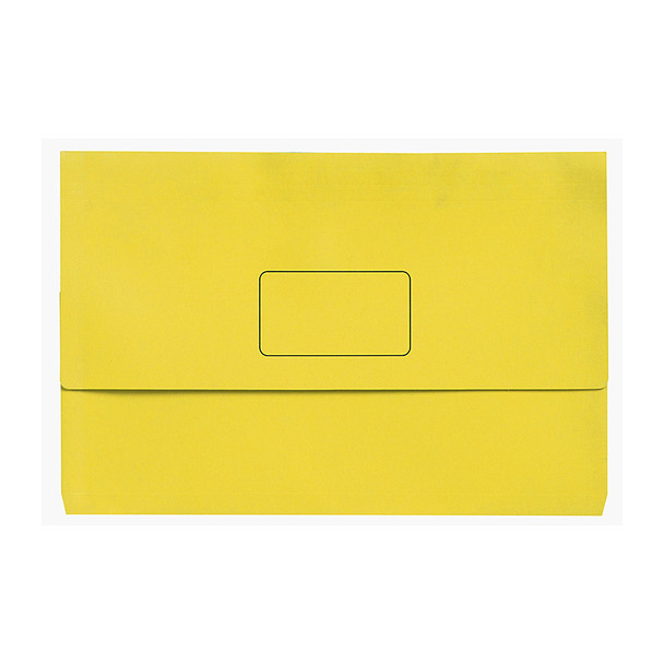 Marbig Slimpick Foolscap Document Wallet, yellow, Genuine, pack of 10, rectangular with central label area.