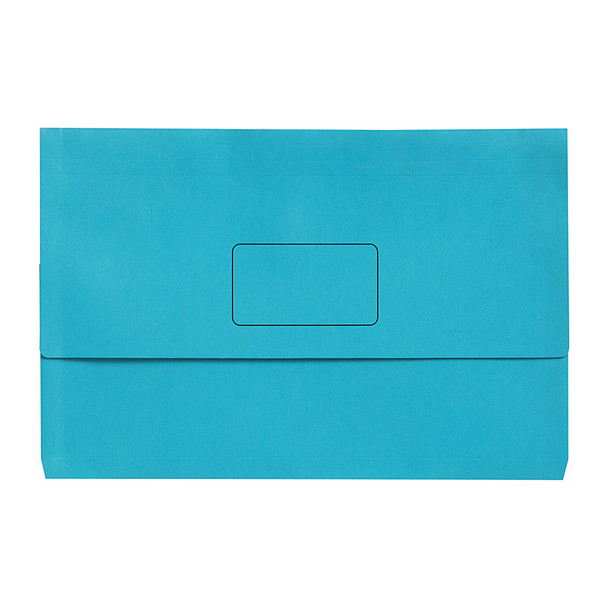 Marbig Slimpick Foolscap Document Wallet, Bright Marin, 10 pack, turquoise colored folder with label area.