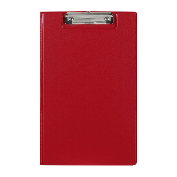 Red Marbig Polypropylene Clipfolder Foolscap with silver metal clip, Genuine Item, no writing or objects.