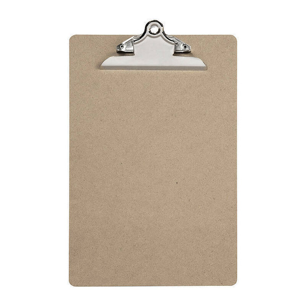 Marbig Professional A4 Masonite Clipboard, brown, with silver metal clip, on white background.