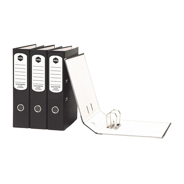 Marbig Lever Arch File A4 Black, Genuine Office Binder with silver rings and labels.