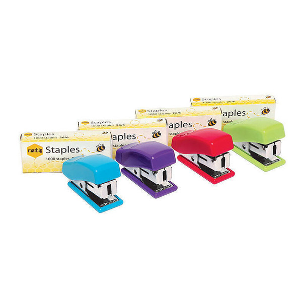 Marbig Mini Stapler with Staples Brights Assorted
