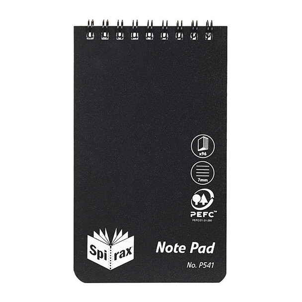Spirax P541 Polyethylene Notebook, 96 pages, top open, pack of 5, black color, PEFC certified.