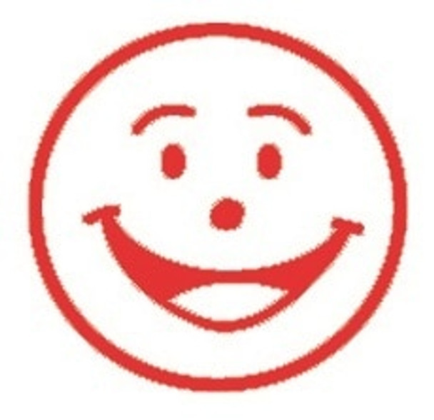 Staedtler Merit Stamp Red Smiley Face, genuine teacher reward stamp, red color, smiling face design.