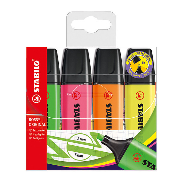 Stabilo Boss Highlighter Assorted (Wallet of 4)