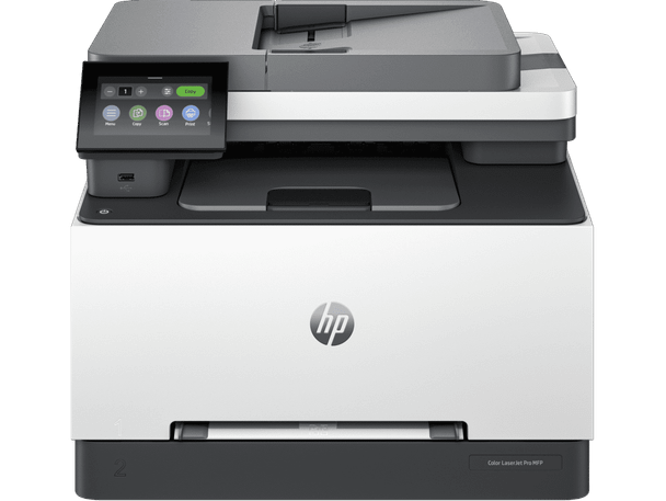 HP LaserJet Pro 3301fdw Colour MFP printer with touchscreen display and HP logo on front panel.