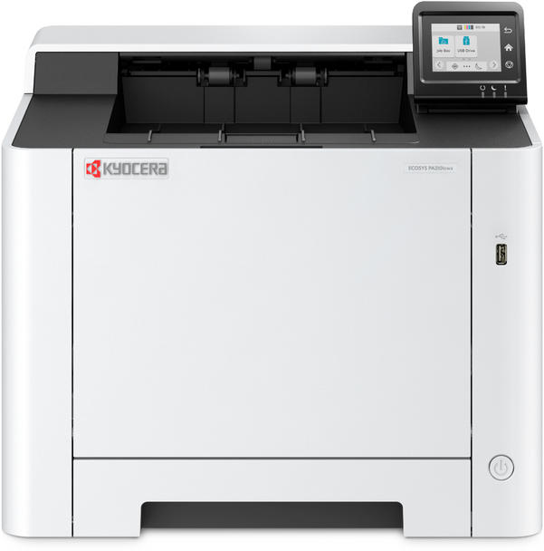 Kyocera PA2101CWX Clr Laser printer, white and black, with control panel and Kyocera logo visible.