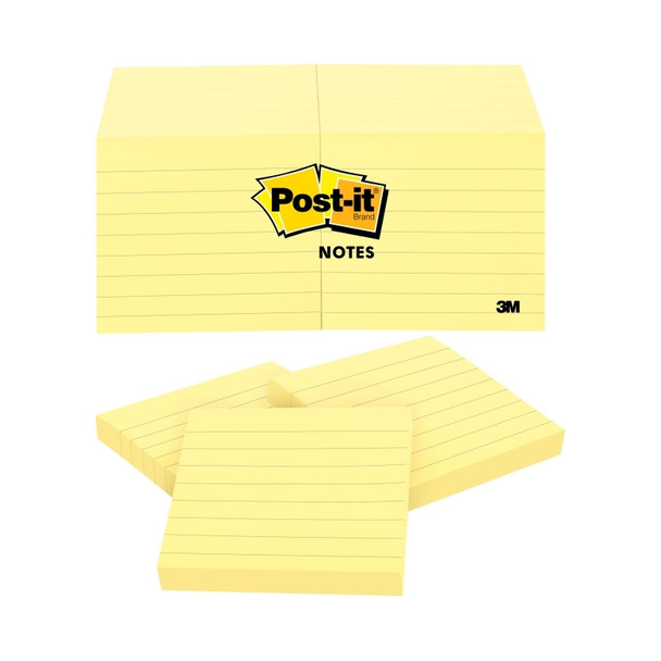 Post-It Lined Notes Canary Yellow 76 x 76mm (Pack of 12)