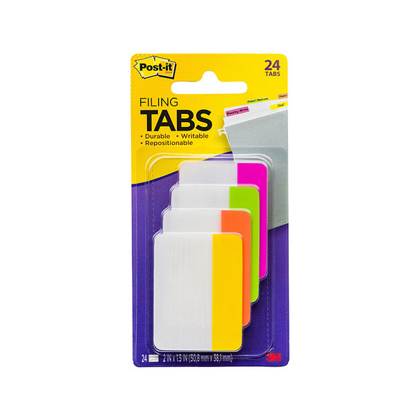 Post-It Filing Tabs Pink Green Orange Yellow 50 x 38mm (Pack of 24, Box of 6)