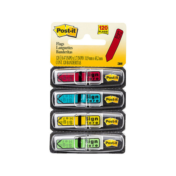 Post-It Sign Here Flags Primary Colours 12 x 45mm (Pack of 4, Box of 6)