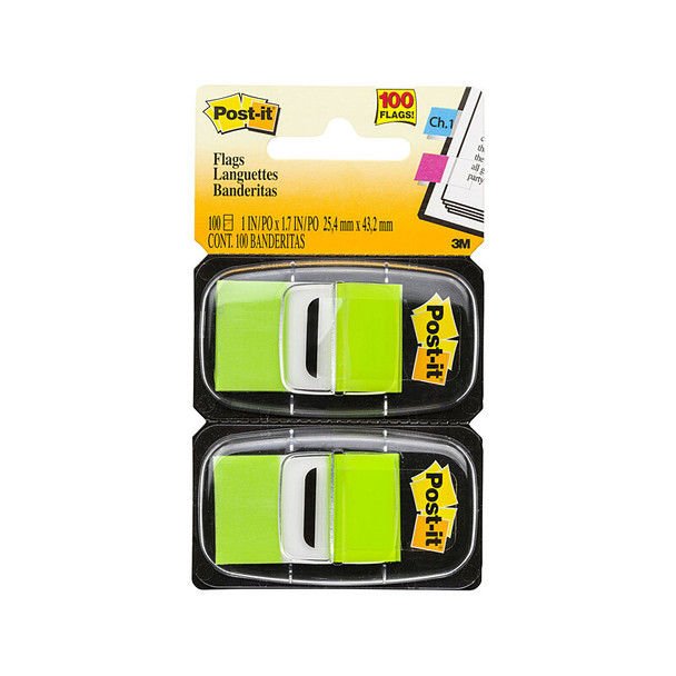 Post-It Flags Bright Green 25 x 43mm (Pack of 2, Box of 6)