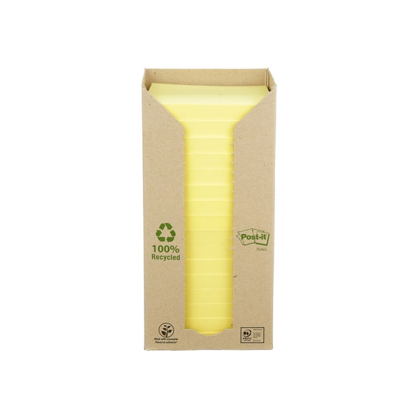 Post-It Recycled Notes Canary Yellow 76 x 76mm (Pack of 16)