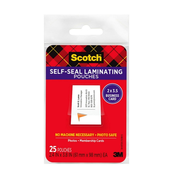 Scotch Self-Sealing Laminating Pouches LS851G Business Card size (Pack of 25, Box of 12)