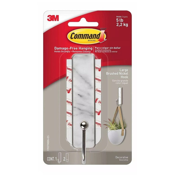 Command 17037MBN-ES Large Brushed Nickel Hook Marble Finish (Box of 4)