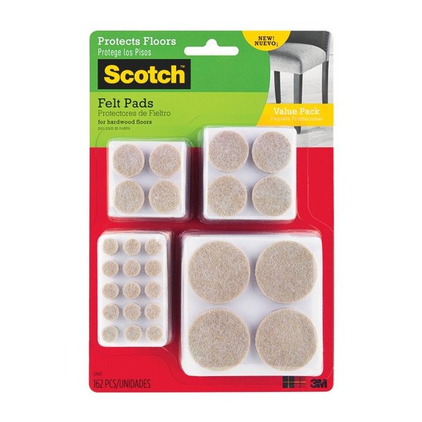 Scotch Felt Pads SP845 Value Pack Beige (Pack of 162, Box of 4)