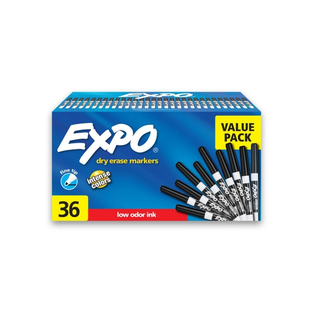 Expo Dry Erase Whiteboard Marker Fine Tip Black (Box of 36)