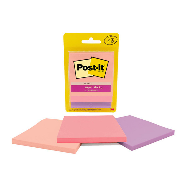 Post-It Super Sticky Notes Flamingo 76 x 76mm (Pack of 3, Box of 6)