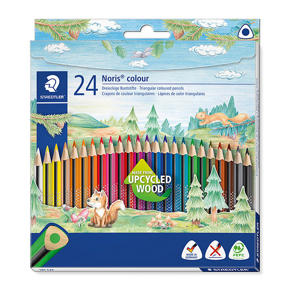 Staedtler 187 C24 colored pencils set, 24-pack, genuine office supplies, various vibrant colors, upcycled wood case.